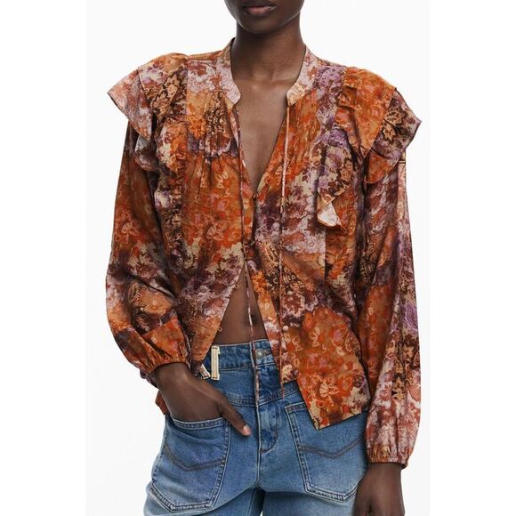 Desigual Orange Viscose Women Women's Shirt - Picture 1 of 3